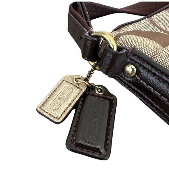 COACH Turbury Brown Monogram‎ SuttonSignature Stripe Crossbody Bag Purse - Picture 4 of 8